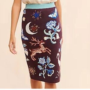 Anthropologie Brown Embellished Pencil Skirt Knee-Length Casual